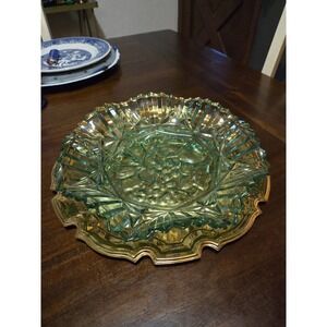 vintage green Federal Glass serving dish features the "Pioneer" pattern, Fruit